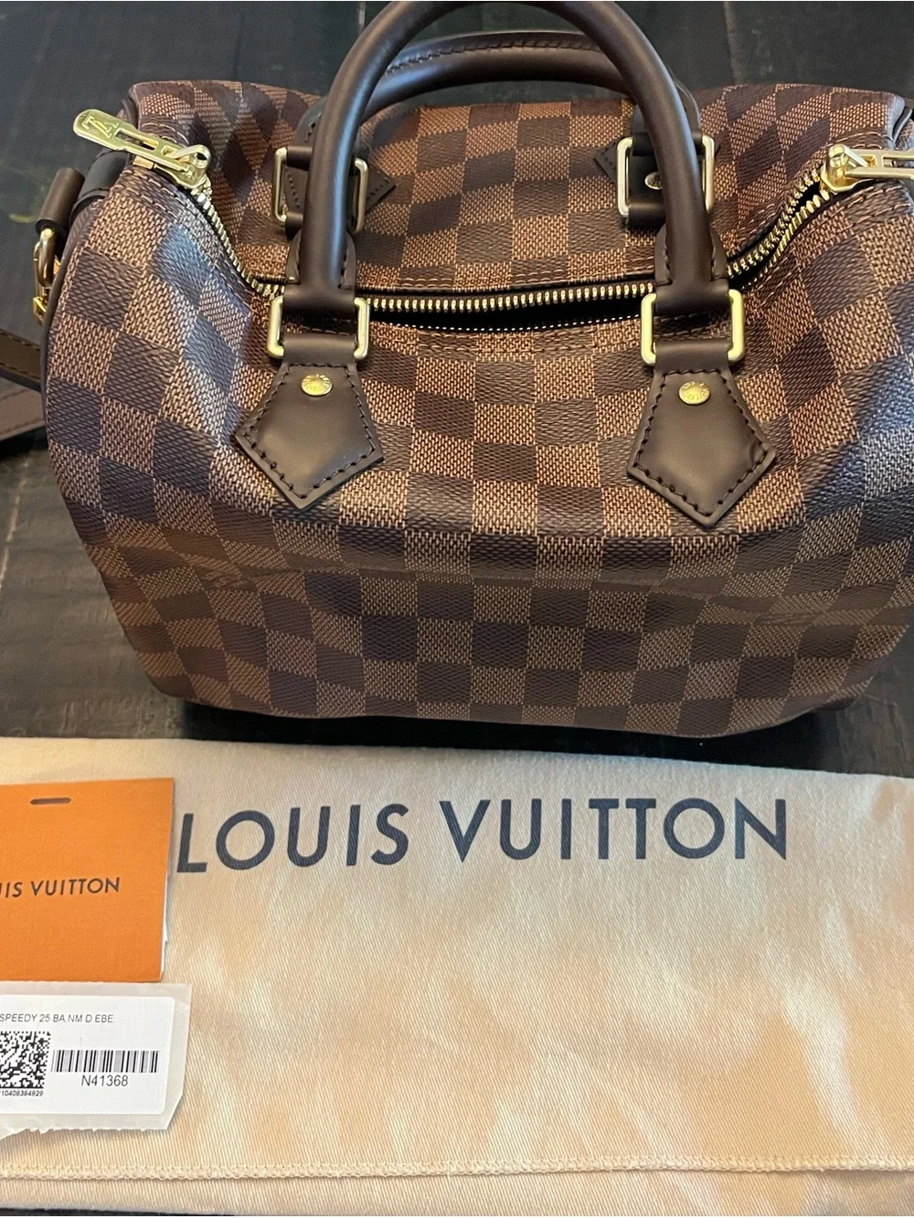 Louis Vuitton Damier Ebene Mini Satchel in Dark Brown and Chocolate